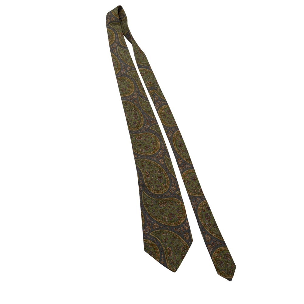 Polo Ralph Lauren Tie Mens OS Green Paisley Silk Hand Made USA Neckwear